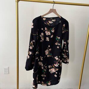 Lulus Black Floral Long Sleeve Shift Dress Womens M